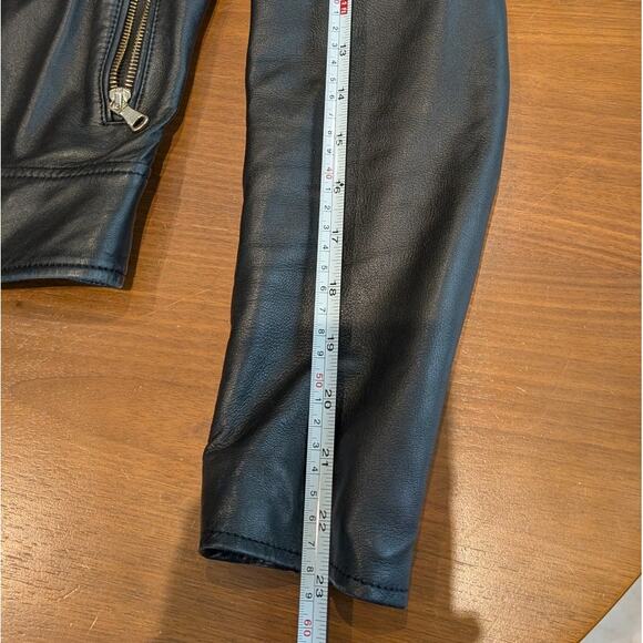 Massimo Dutti Black Leather Full Zip Long Sleeve Biker Jacket, size XS - Picture 6 of 9